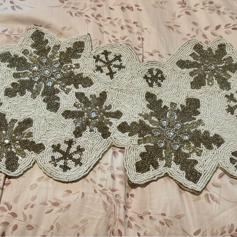 Elegant Snowflake Beaded Table Runner